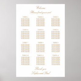 Witte Gouden Beige 12 Tafel Trouwstoelindeling Poster