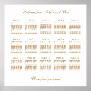 Witte Gouden Beige 15 Tafel Trouw Stoelen Chart Poster