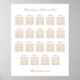 Witte Gouden Beige 19 Tafel Trouwstoelindeling Poster