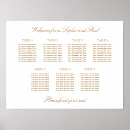 Witte Gouden Beige 7 Tafel Trouw Stoelenkaart Poster