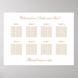 Witte Gouden Beige 8 Tafel Trouw Stoelenkaart Poster