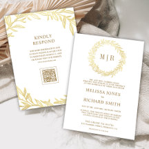 Witte Gouden Blad Tak QR Code Bruiloft