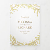 Witte Gouden Blad Tak QR Code Trouwen Drieluik Uitnodiging (Cover)