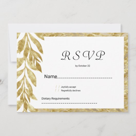 Witte gouden bladeren elegantie bloemen RSVP Kaart (Voorkant)