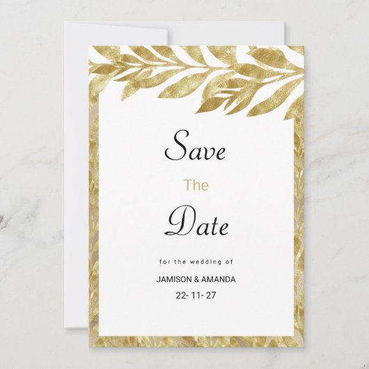 Witte gouden bladeren elegantie bloemensave the da kaart (Voorkant)