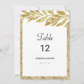 Witte gouden bladeren elegantie bloementabel numme kaart (Voorkant)