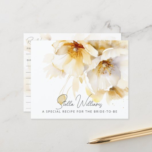 Witte Gouden Bloem Bruidsontbijt Receptkaart (Voorkant / Achterkant in situ)