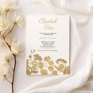 Witte gouden bloem bruiloft theeparty Bruidsuitnod Kaart