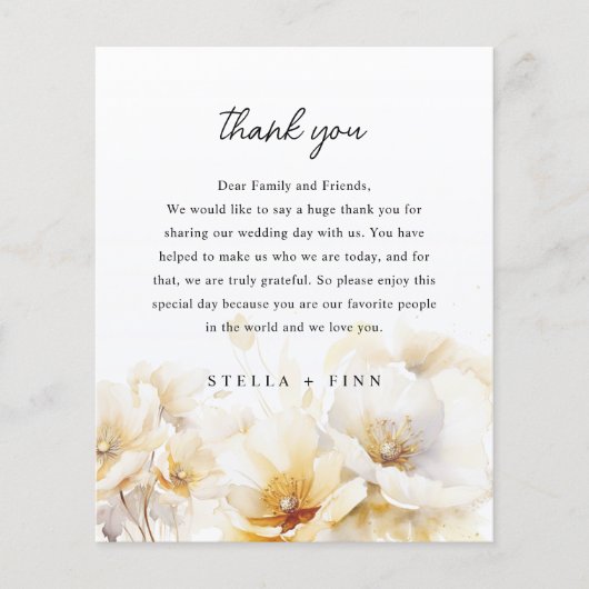 Witte Gouden Bloem Dank u de Kaart van de huwelijk (Voorkant)