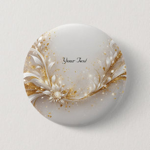 Witte Gouden Bloem Knop Ronde Button 5,7 Cm
