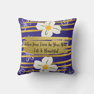 Witte & gouden bloem kussen