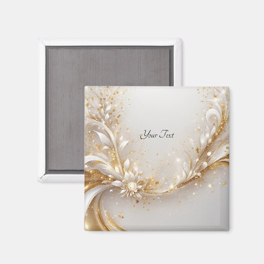 Witte Gouden Bloem Magnet (Voorkant / Achterkant)