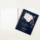 witte gouden bloem navyblauw bruiloft planner (Display)