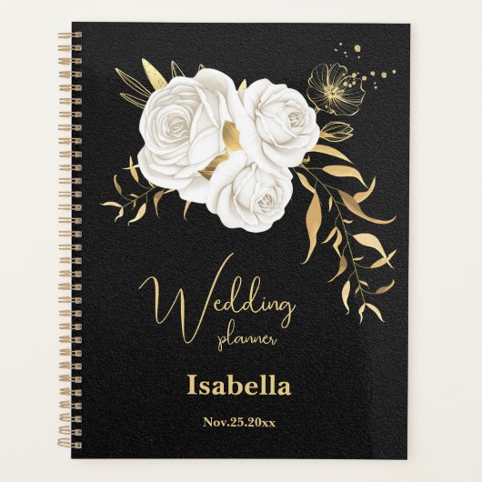 witte gouden bloem zwart bruiloft planner (Voorkant)