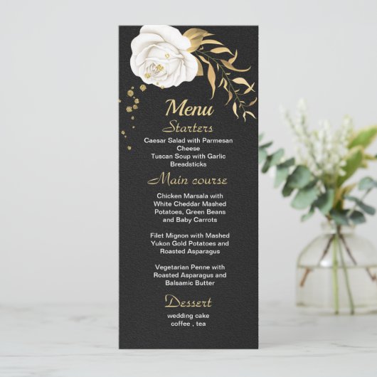 witte gouden bloem zwarte bruiloft menu (Staand voorkant)