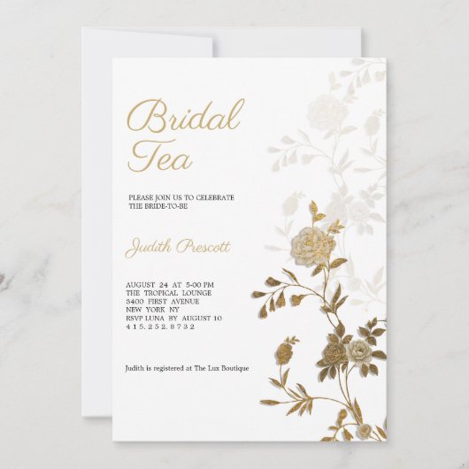 Witte gouden bloemen bruids thee partij Vrijgezell Kaart (Voorkant)