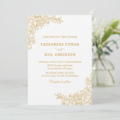 Witte Gouden Bloemen bruiloft uitnodiging (Staand voorkant)