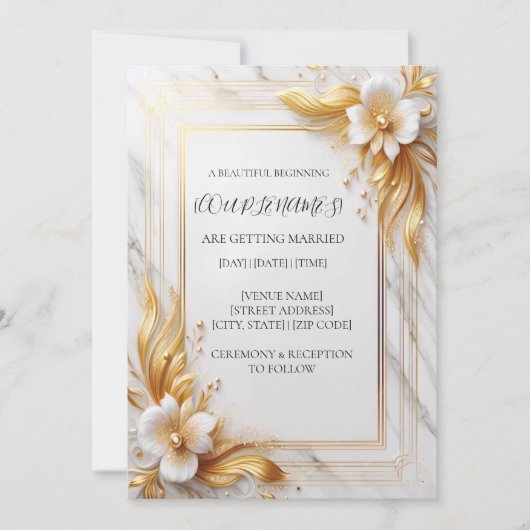 Witte Gouden Bloemen Bruiloftsinvitaties Kaart (Voorkant)