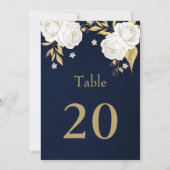 witte gouden bloemen donkerblauwe tafel nummer kaart (Achterkant)
