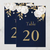 witte gouden bloemen donkerblauwe tafel nummer kaart (Voorkant / Achterkant)