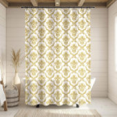 Witte & Gouden Bloemen Geometrische Damasks Douchegordijn
