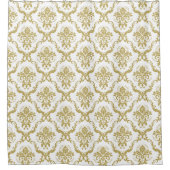 Witte & Gouden Bloemen Geometrische Damasks Douchegordijn (Voorkant)