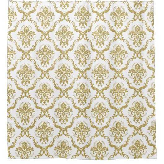 Witte & Gouden Bloemen Geometrische Damasks Douchegordijn (Voorkant)