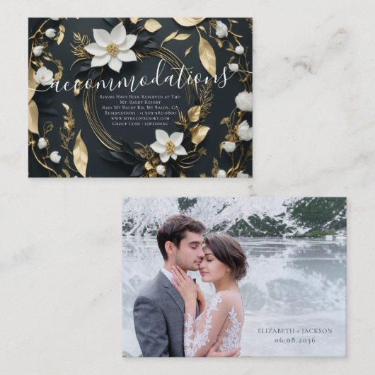 Witte Gouden Bloemen Krans Trouwaccommodaties Informatiekaartje (Voorkant / Achterkant)