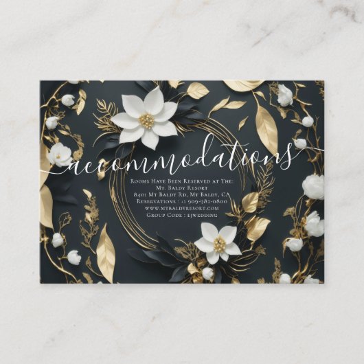 Witte Gouden Bloemen Krans Trouwaccommodaties Informatiekaartje (Voorkant)