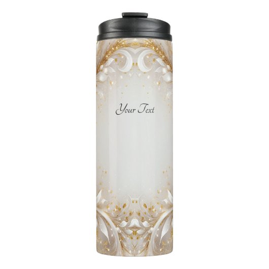 Witte Gouden Bloemen Thermische Tumbler Thermosbeker (Voorkant)