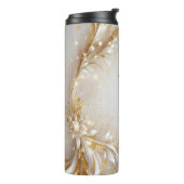 Witte Gouden Bloemen Thermische Tumbler Thermosbeker (Gedraaid links)