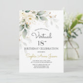 Witte Gouden Bloemen Virtueel 18e Verjaardagsfeest Kaart (Staand voorkant)