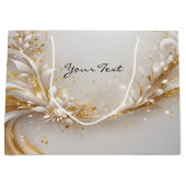 Witte Gouden Bloemengeschenkzak Groot Cadeauzakje (Voorkant)