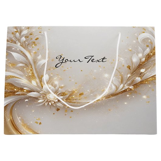 Witte Gouden Bloemengeschenkzak Groot Cadeauzakje (Voorkant)