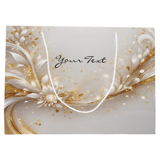 Witte Gouden Bloemengeschenkzak Groot Cadeauzakje (Achterkant)