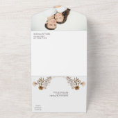 Witte Gouden Bloemenkrans Fototemplate Trouwfeest All In One Uitnodiging (Buitenkant)