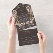 Witte Gouden Bloemenkrans Fototemplate Trouwfeest All In One Uitnodiging (Afscheurbaar)