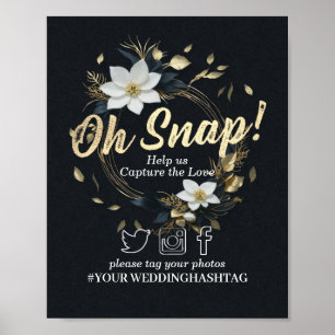 Witte Gouden Bloemenkrans Trouw Snap Hashtag Bord Poster