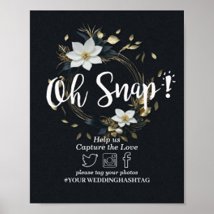 Witte Gouden Bloemenkrans Trouw Snap Hashtag Bord Poster