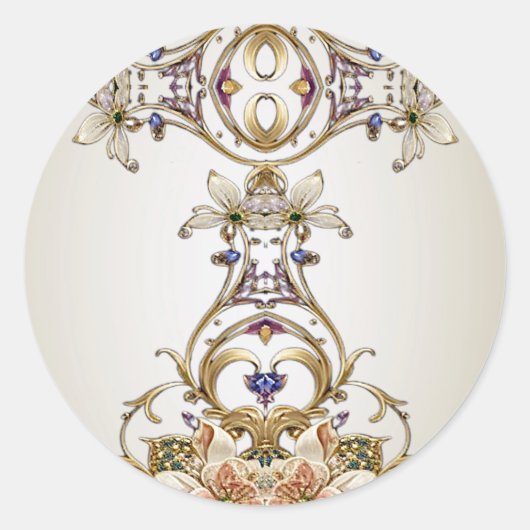 Witte Gouden Bloemensticker Ronde Sticker (Voorkant)