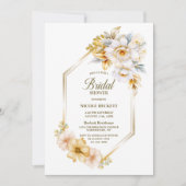 Witte Gouden Bloemige Geometrische Bruidsfeest Kaart (Voorkant)