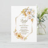 Witte Gouden Bloemige Geometrische Bruidsfeest Kaart (Staand voorkant)