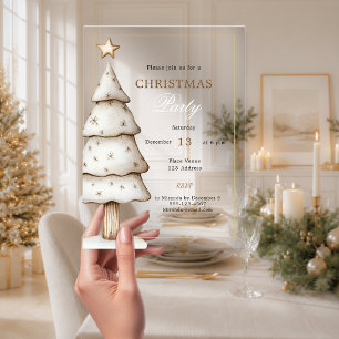 Witte gouden boom moderne heldere Kerstparty Acryl Uitnodigingen