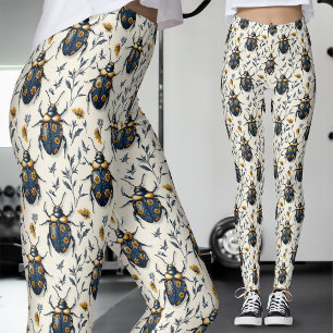Witte Gouden Botanische Blauwe Kever Leggings