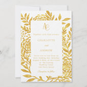 Witte gouden botanische monogram luxe trouw kaart (Voorkant)