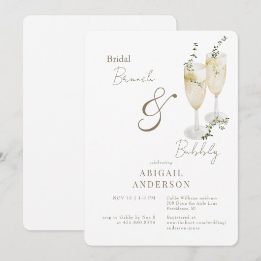 Witte & Gouden Bruids Brunch & Bubble Douche Kaart (Voorkant / Achterkant)