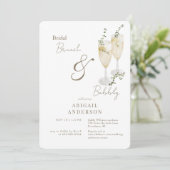 Witte & Gouden Bruids Brunch & Bubble Douche Kaart (Staand voorkant)