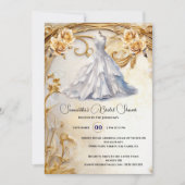 Witte gouden bruidsjurk rozen luxe bloemen kaart (Voorkant)