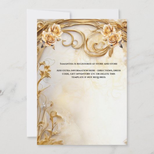 Witte gouden bruidsjurk rozen luxe bloemen kaart (Achterkant)