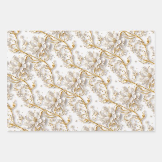 Witte gouden bruiloft bloemmotief elegante zomer inpakpapier vel (Voorkant 3)